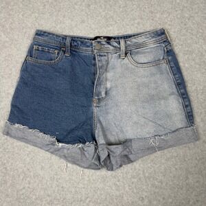 Hollister Ultra High Rise Mom Short Two Tone Denim Raw Hem Size 29